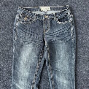 Y2K Indigo Jeans Womens 9 Blue Skinny Stretch Contrast Stitch Embellished